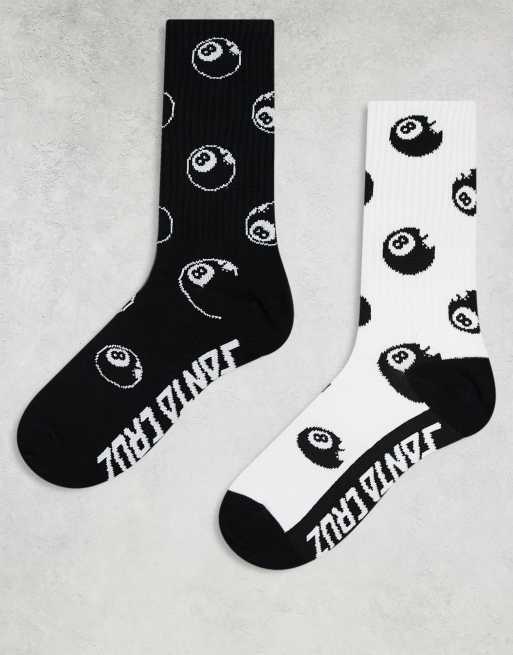 Santa Cruz 2 pack of 8 ball printed socks in black and white
