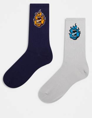 Santa Cruz Santa Cruz 2 pack screaming mini glame logo socks in purple and grey-Multi