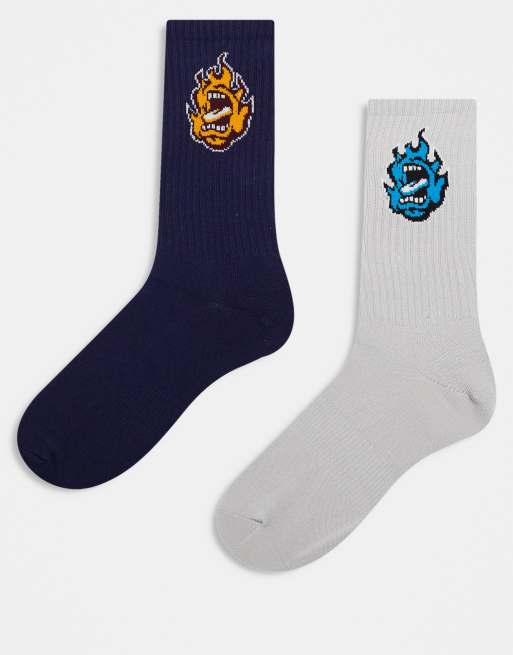 Santa Cruz 2 pack screaming mini glame logo socks in purple and grey