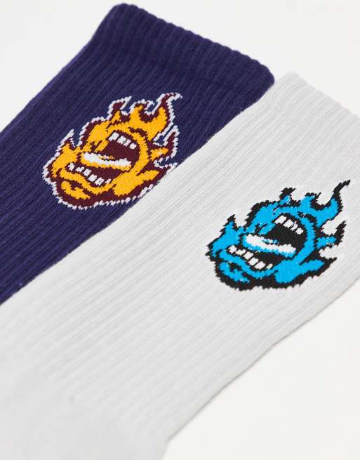 Santa Cruz 2 pack screaming mini glame logo socks in purple and grey, 2 of 3