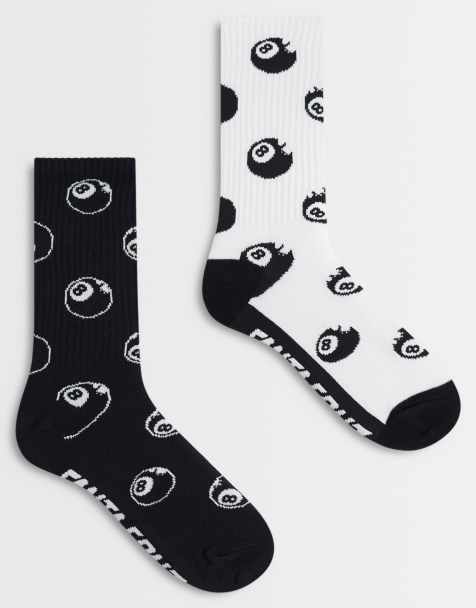 Santa Cruz 2 pack winkowski eight ball patterned socks in white/black - view 1