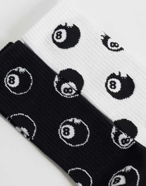 Santa Cruz 2 pack winkowski eight ball patterned socks in white/black, 3 of 3
