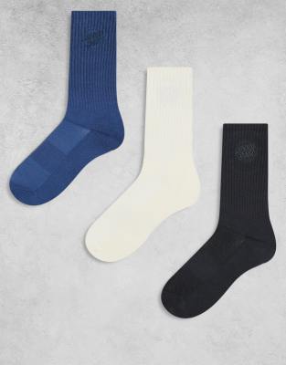 Santa Cruz Santa Cruz 3 pack logo socks in grey white and blue-Multi
