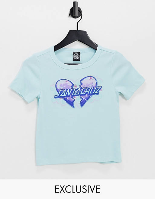 Santa Cruz 90s fitted t-shirt with broken heart graphic in blue