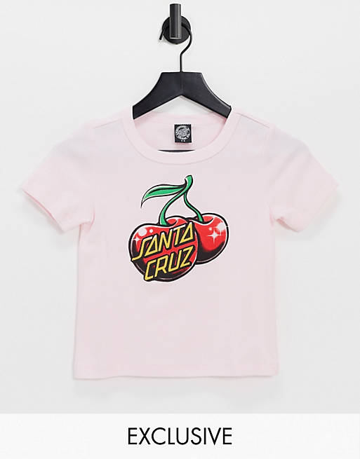 Santa Cruz 90s fitted t-shirt with cherry graphic in pink