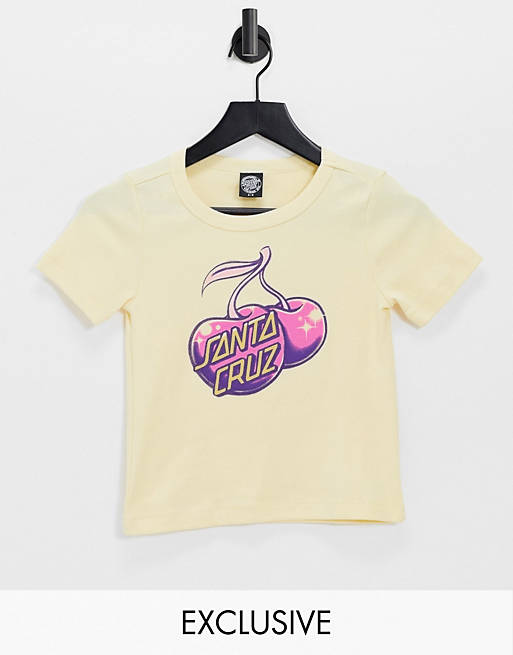 Santa Cruz 90s fitted t-shirt with cherry graphic in yellow