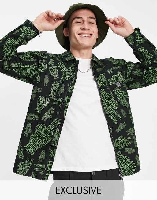 Santa Cruz all over el jefe full-zip overshirt in black/green exclusive at ASOS