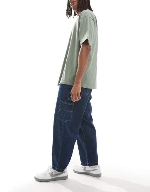 Santa Cruz baggy carpenter jeans in dark wash blue with contrast stiching, 2 of 5