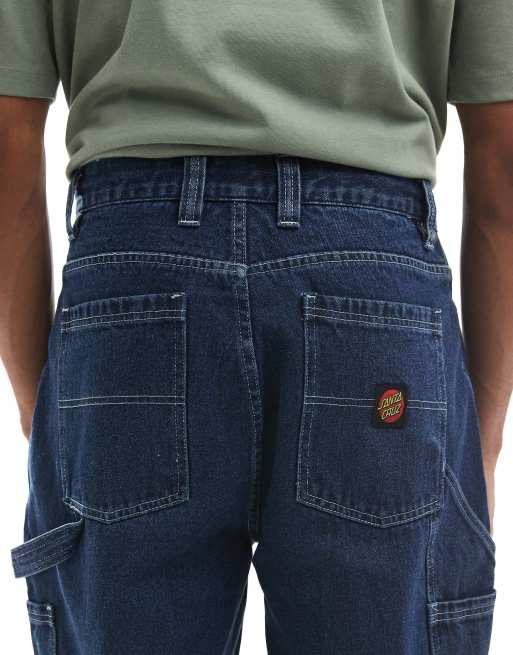 Santa Cruz baggy carpenter jeans in dark wash blue with contrast stiching, 4 of 5