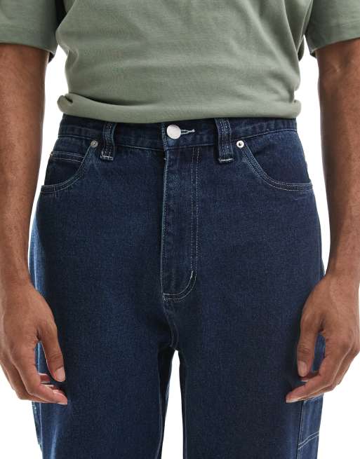 Santa Cruz baggy carpenter jeans in dark wash blue with contrast stiching, 5 of 5