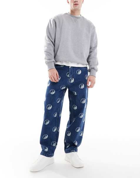 Santa Cruz baggy ying yang monogram denim jeans in mid wash blue