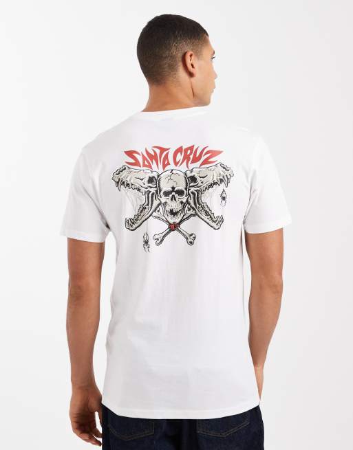 Santa Cruz – Biały T-shirt z nadrukiem z logo na plecach ze skrzyżowanymi piszczelami