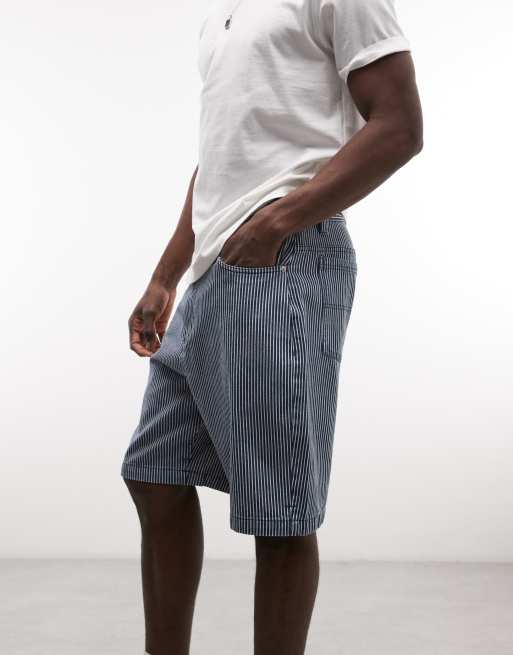 Santa Cruz Big denim hickory stripe loose shorts in blue, 3 of 5