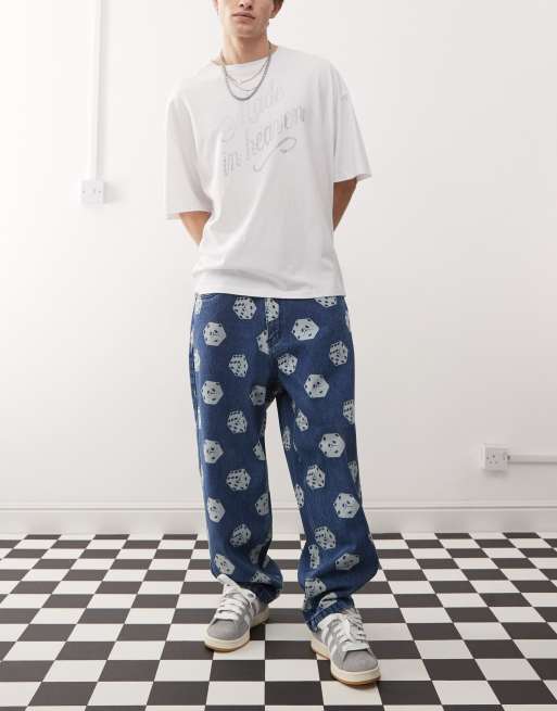Santa Cruz – Big – Mörkblå baggy jeans med tärningsmönster