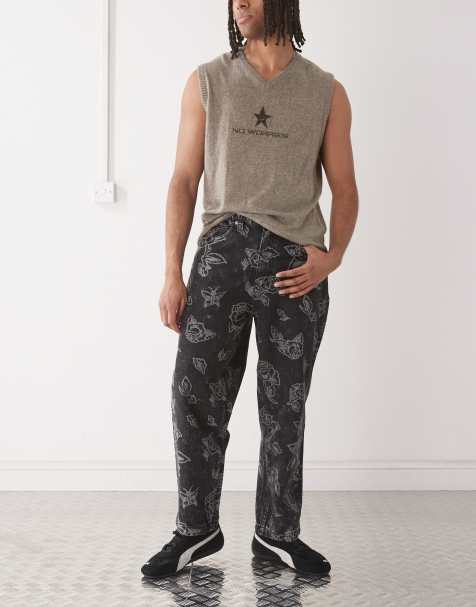 Santa Cruz - Big - Vasket sorte denimjeans med roseprint - view 1