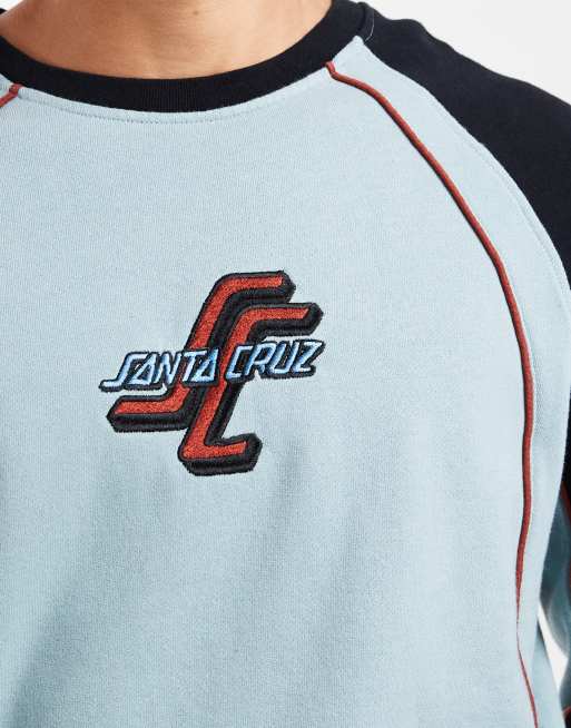 Santa Cruz – Blå sweatshirt med rund halsringning, raglanärmar, passpoaler och logga, 5 av 5