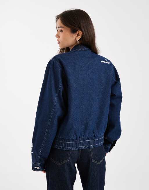Santa Cruz - Bomber-jakke med lynlås i mørk denim, 4 af 4