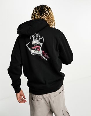 Santa Cruz bone hand pullover hoodie in black with chest and back print