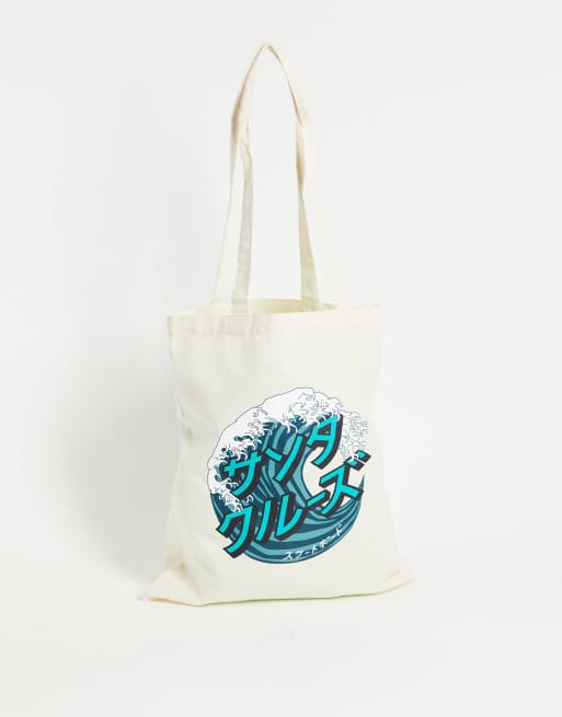 Santa Cruz - Borsa shopping bianca con stampa giapponese di onde - WHITE