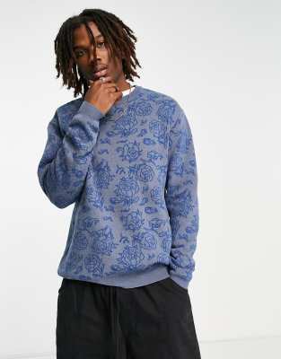 Santa Cruz botanical knitted jumper in blue - ASOS Price Checker
