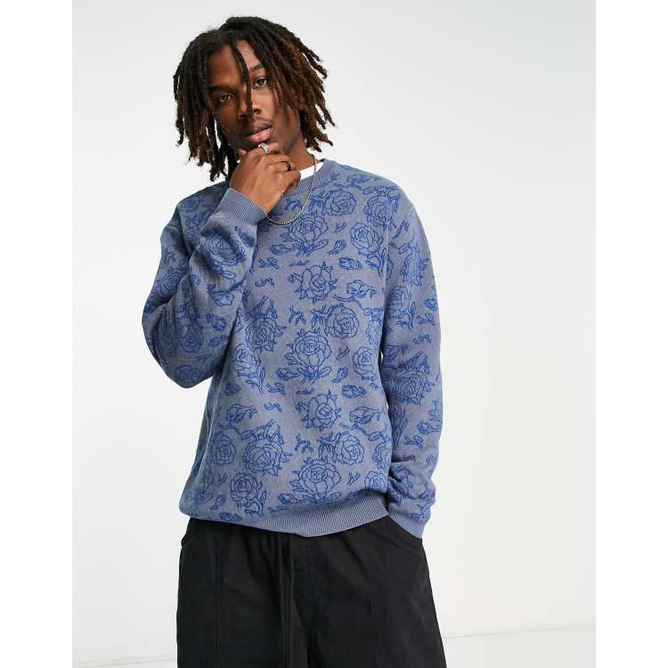 Santa Cruz botanical knitted jumper in blue ASOS