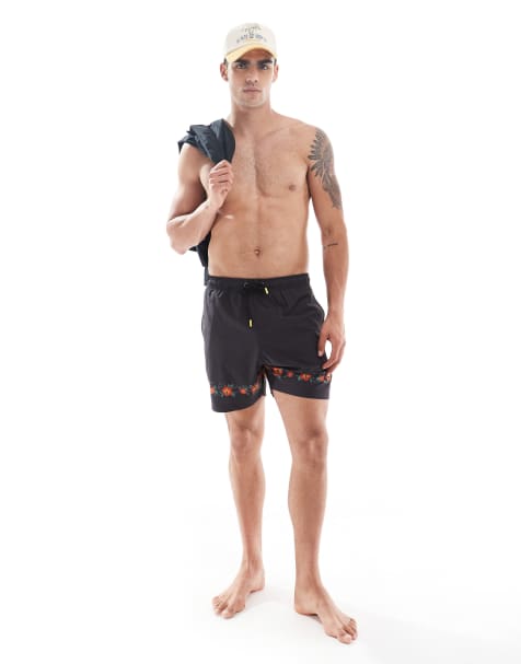 Santa Cruz Cabana hibiscus printed swimshorts in black - view 1
