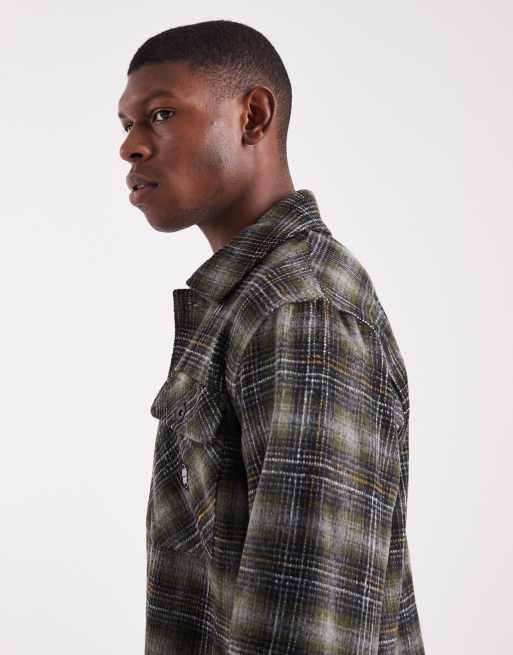 Santa Cruz - Camicia verde oliva a quadri con maniche lunghe e doppie tasche, 5 di 5