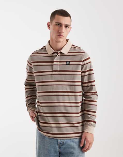 Santa Cruz cera long sleeve polo in grey and brown stripe - view 1