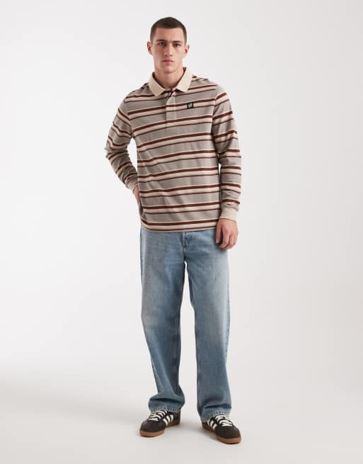 Santa Cruz cera long sleeve polo in grey and brown stripe, 2 of 5