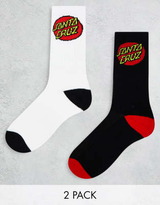 Santa Cruz classic dot 2 pack socks in white and black