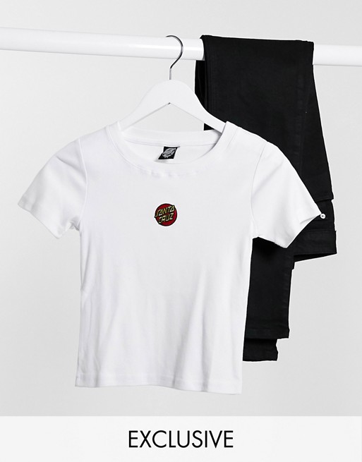 Santa Cruz Classic Dot Emb cropped t-shirt in white Exclusive at ASOS