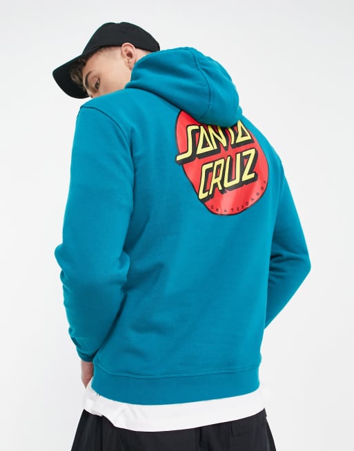 Santa Cruz Classic Dot pullover hoodie in teal with chest and back