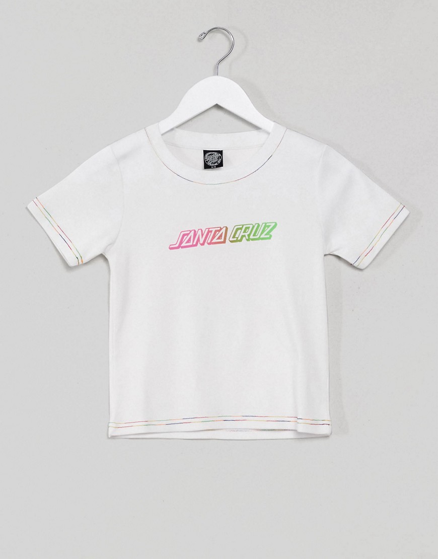 Santa Cruz Classic Strip Fade t-shirt in white with rainbow stitching