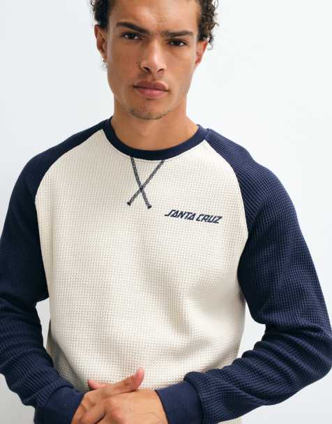 Santa Cruz classic strip raglan long sleeve waffle t-shirt in cream/navy - view 1