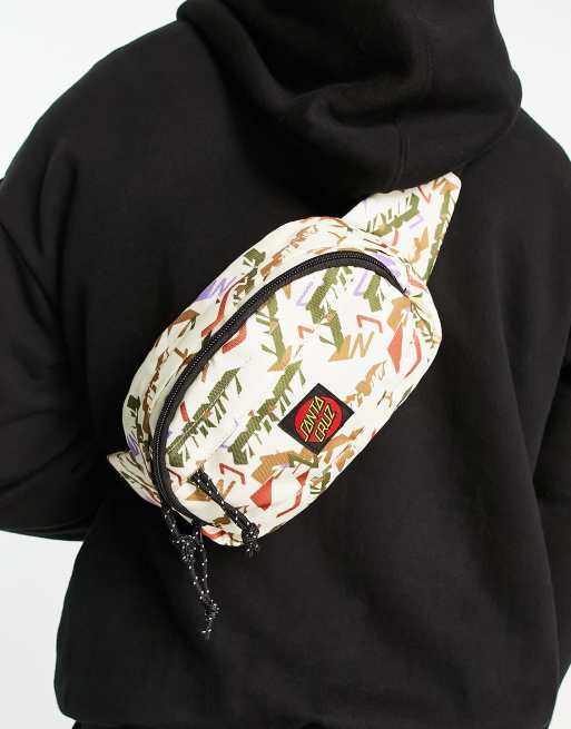 Santa Cruz classic unisex waistbag in white with all over logo print