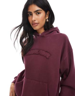 Santa Cruz Santa Cruz co-ord brushed fleece boxy logo hoodie in burgandy-Red