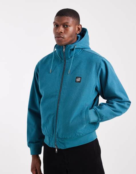 Santa Cruz cotton canvas double zip through hooded jacket in teal - view 1