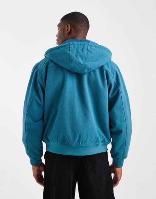 Santa Cruz cotton canvas double zip-through hooded jacket in teal, 3 of 5