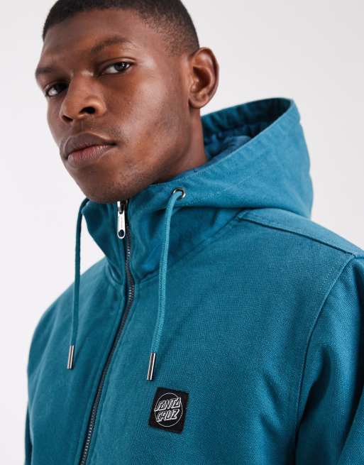 Santa Cruz cotton canvas double zip-through hooded jacket in teal, 4 of 5