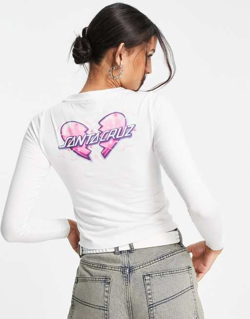 Santa Cruz - Crop top à manches longues et imprimé cœur - Blanc, 2 de 4