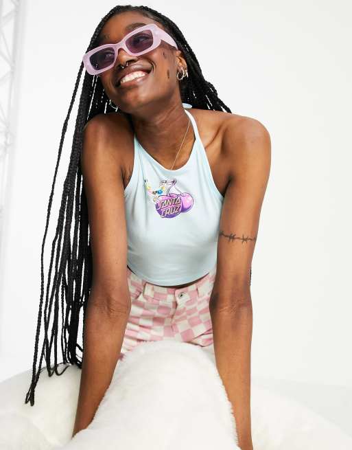 Santa Cruz - Crop top dos-nu avec imprimé cerise - Bleu, 3 de 4