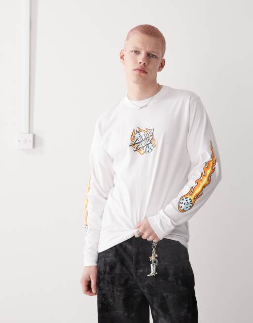 Santa Cruz – Czarny T-shirt z długimi rękawami i motywem płonącej kostki do gry