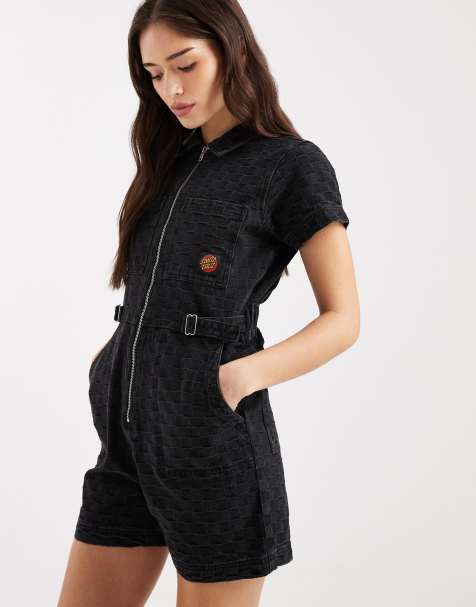 Santa Cruz – Czarny zapinany na zamek krótki kombinezon w stylu utility z krótkimi rękawami - view 1