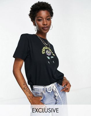 Santa Cruz - Delfino - T-shirt à motif fleuri - Noir