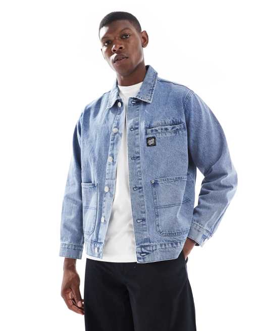 Santa Cruz - Denimjakke med knapper i blå vintagevask i Regular Fit