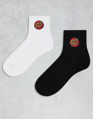 Santa Cruz Santa Cruz dot logo 2 pack socks in white and black-Multi