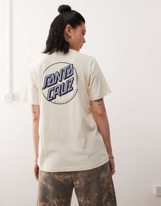 Santa Cruz - Dot Logo - T-shirt met print op de achterkant in crème