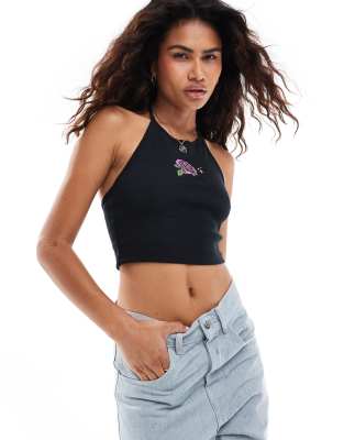 Santa Cruz Santa Cruz embroidered halterneck top in black