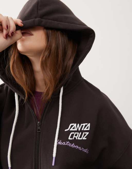 Santa Cruz - Felpa con cappuccio nera con zip e logo, 3 di 4