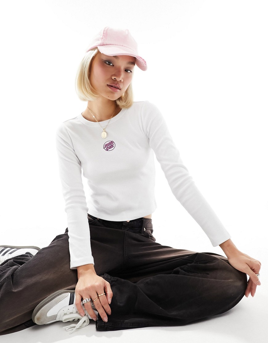 Santa Cruz fitted long sleeve with embroidered logo in white